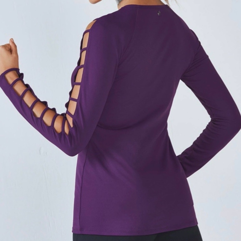 Fabletics Purple Long-Sleeve Top with Ladder Cutout Sleeves - Picture 2 of 7